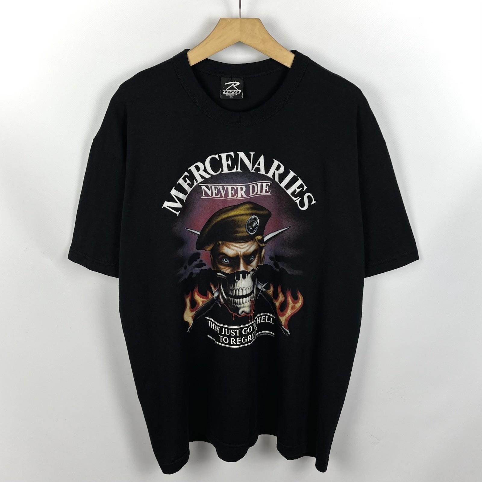 Vintage Mercenaries Never Die Military Short Sleeve T Shirt 1988 Black Size XL Unisex T-Shirt M