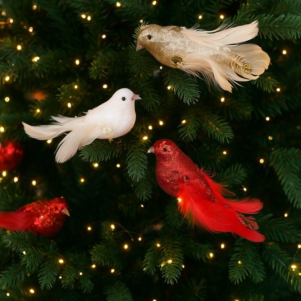 Realistic Christmas Tree Pendants White Doves Artificial Foam Birds  Party Decoration