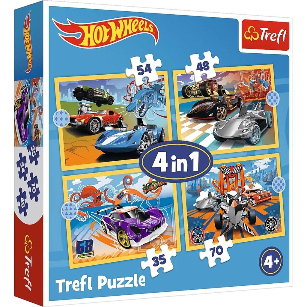 TREFL 34627 4-in-1 Puzzle Hot Wheels Vehicles