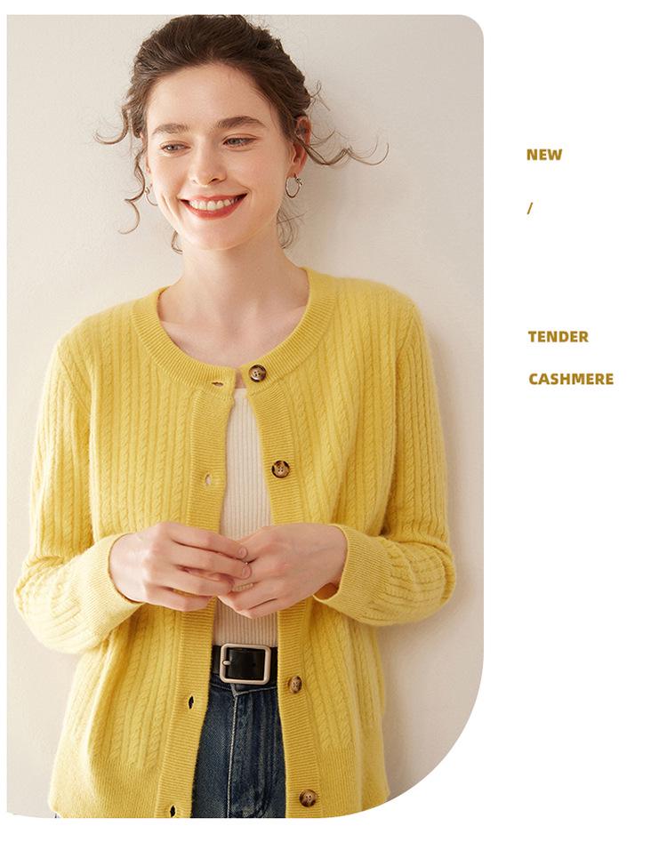 Women's Loose Fit Single-Breasted Cashmere Cardigan - Warm, Fashionable, Versatile Round Neck Knit Top