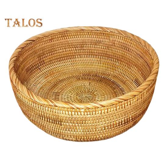 Oppbevaringskurv i rotting Rund serveringskurver til stue Håndvevd fruktskål Brødkurv til kjøkkenbenk