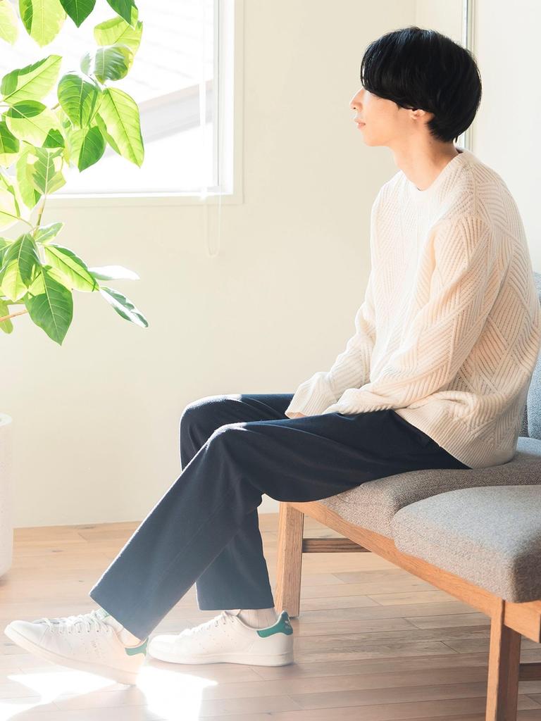 Beams Heart Men's Large/Small Knit Geometric Print Crew Neck Knit, OFF_WHT, Size M