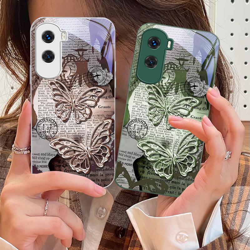 Vintage Schmetterling für Honor 200 90 8X 9X Pro Lite P50 P40 Nova 10 11i P60 Magic4 6 Mate 20 50 Handyhülle aus gehärtetem Glas