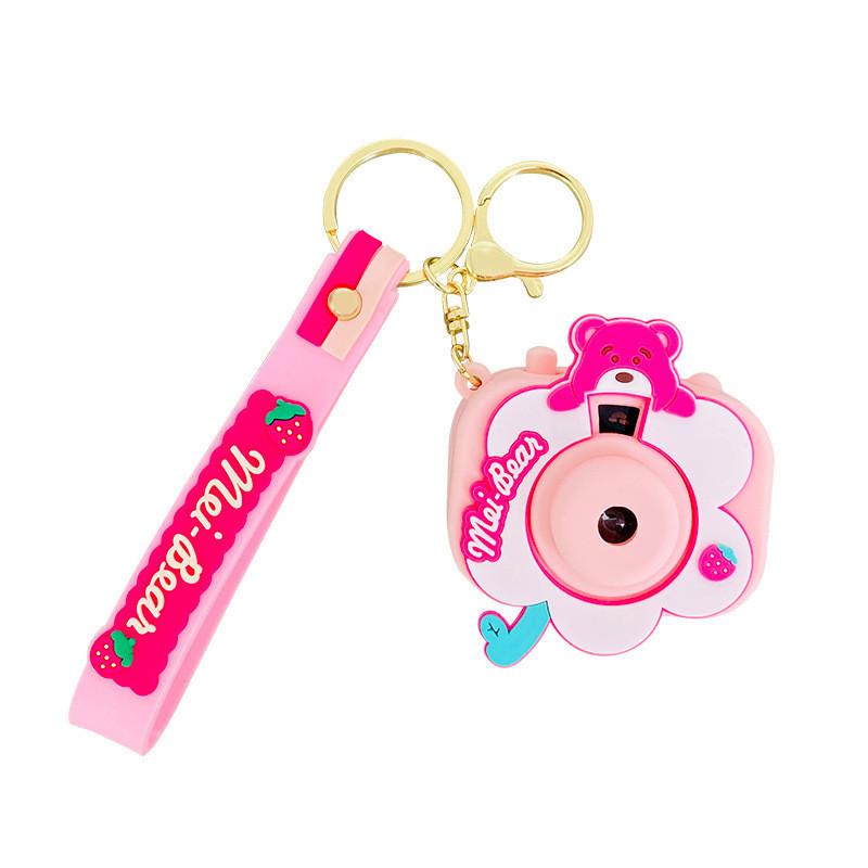 Pink Sweet Bear Camera Keychain Trendy Cute Cartoon Bag Charm Ideal Parties For