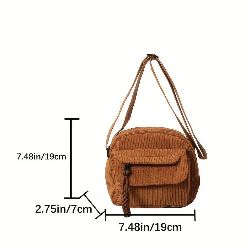 Vintage Harajuku Corduroy Crossbody Bag for Women, Casual Japanese Style Shoulder Handbag with Zipper Closure, Solid Color, Polyester Lining