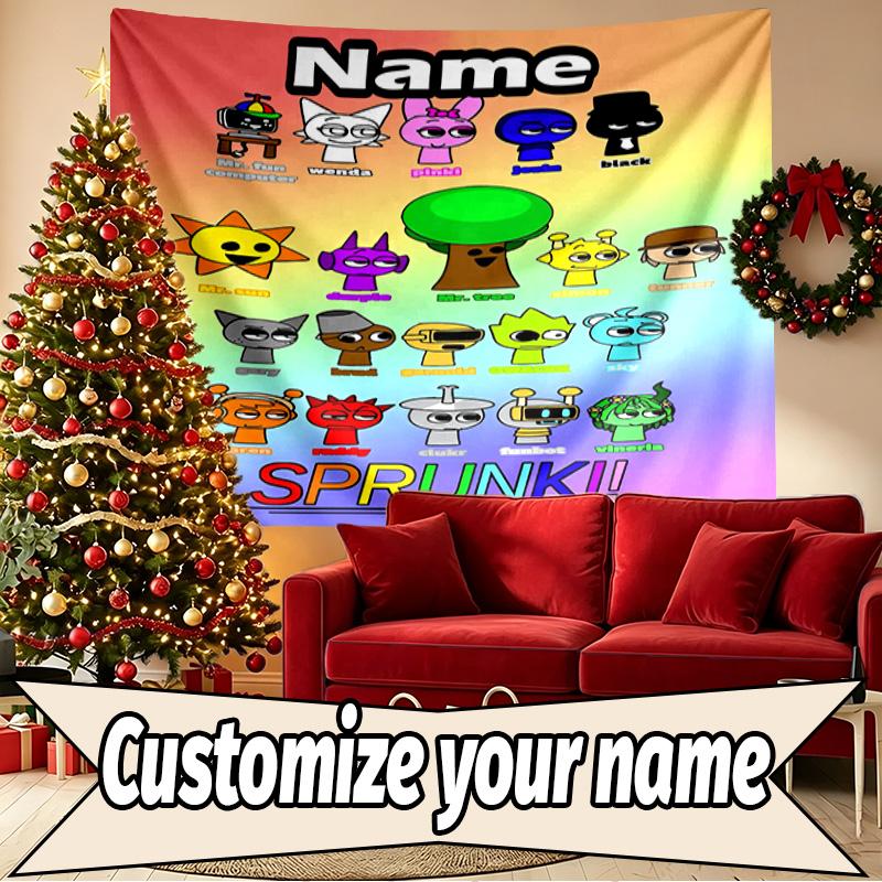 Custom Name Personalized Sprunki Game Print Tapestry, Wall Art Decor, Bedroom, Dorm, Apartment, LivingRoom, Party Backdrop, Gift for Birthday