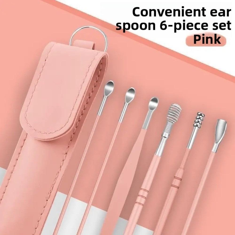 6PCS Gifts 360° Stainless Ear Pick Portable Spiral Design Spring Ear Scraper Ear Wax Remova Ear Spoon