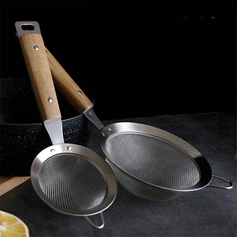 Stainless Steel Strainer Colander Wooden Handle Fine Mesh Skimmer Frying Food Scoop Oil Filter Household Kitchen Utensils