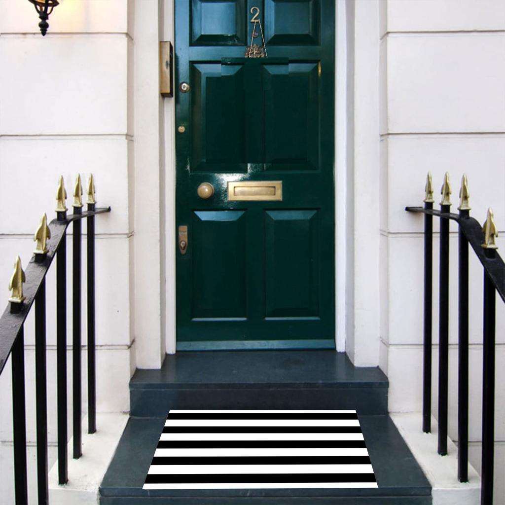 Black and White Area Rug Rubber Backing Striped Front Door Rug Outdoor Doormats Indoor Floor Mat for Kitchen Entryway Patio