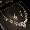 Vintage Crystal Floral Teardrop Bridal Necklace & Earring Set - Elegant Evening Jewelry