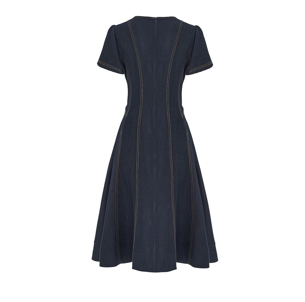 Nanyou Tencel Cotton Retro Waist-Cinched Denim Dress - Breathable, Slimming, Short-Sleeved for Spring/Summer