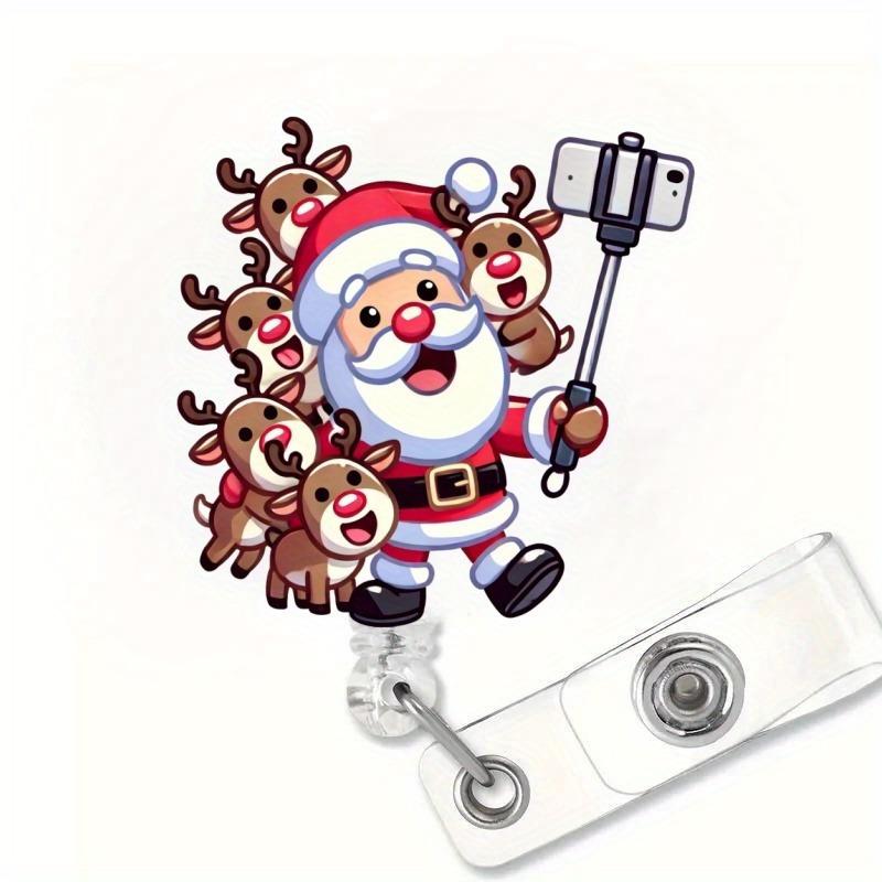 Santa & reindeer card storage clip, a durable Christmas-themed holder for medical staff and students.