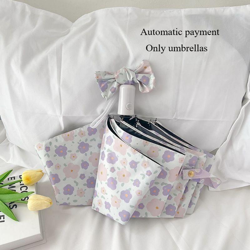1pc Gentle Floral Ins Wind Sun Protection Folding UV Rain and Light Dual-use Portable Sunshade Umbrella