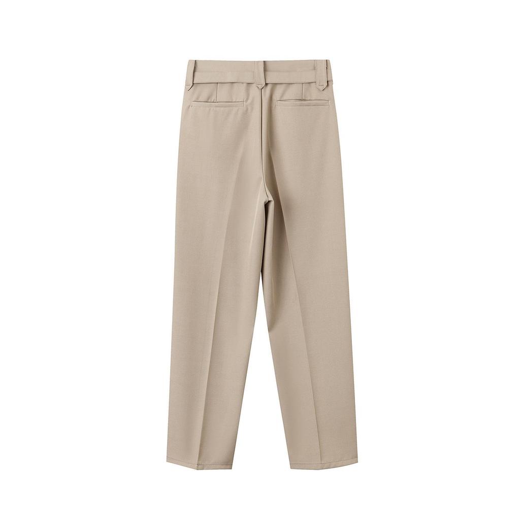 Men's Spring 2026 Casual Trousers - Korean Style, Non-Iron, Loose Tapered Suit Pants with Half Elastic Waist