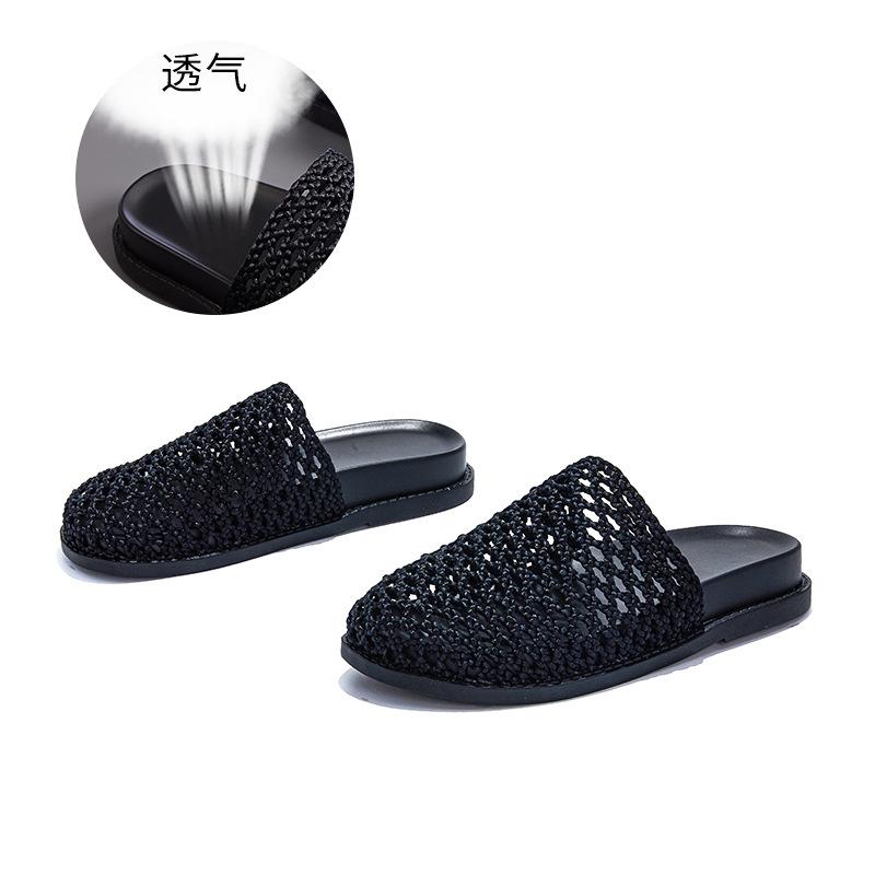 

Suction film bottom woven bag head slippers women s 2025 summer new flat bottom sandals outer wear fashion and high sense semi-drag women 40 чёрный