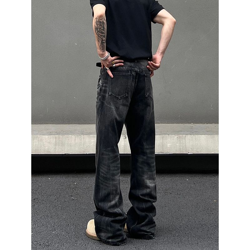 Blaexit American High Street Cleanfit Washed Black Lightning Pattern Flared Jeans Men's Vibe Pants