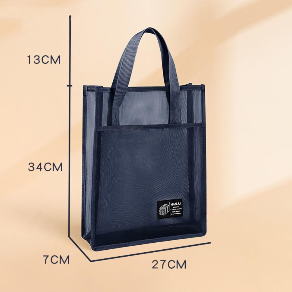 

Solid Color Mesh Handbags Large Capacity Student Book Shoulder Bag Cute Canvas Tote Bags Student Темно-синій