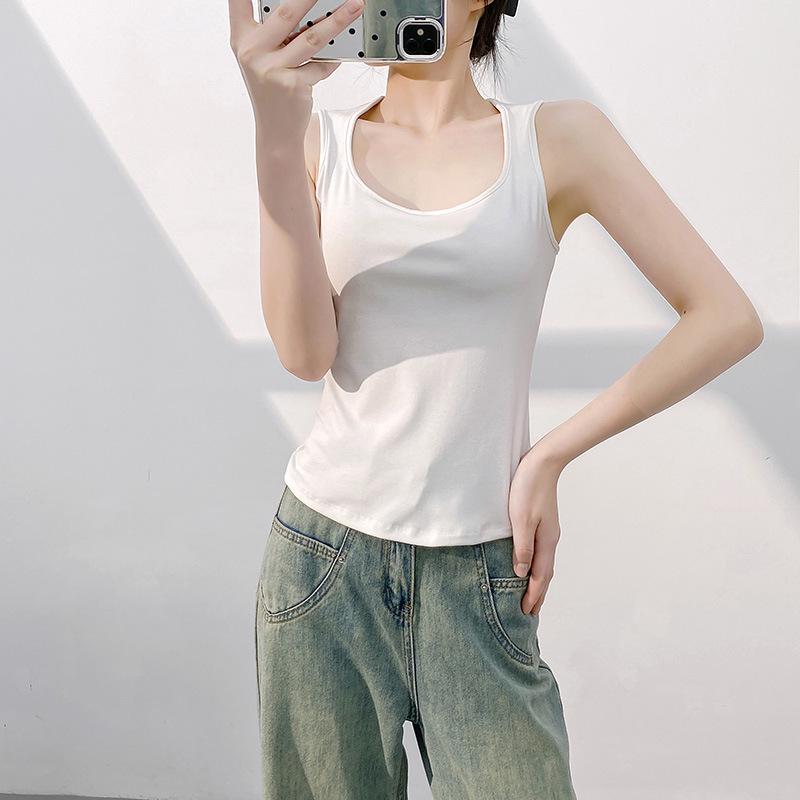 

Женская антибактериальная шелковая майка 2025 года с нагрудными вкладышами: Красивый дизайн спины Специальная распродажа XXL белый