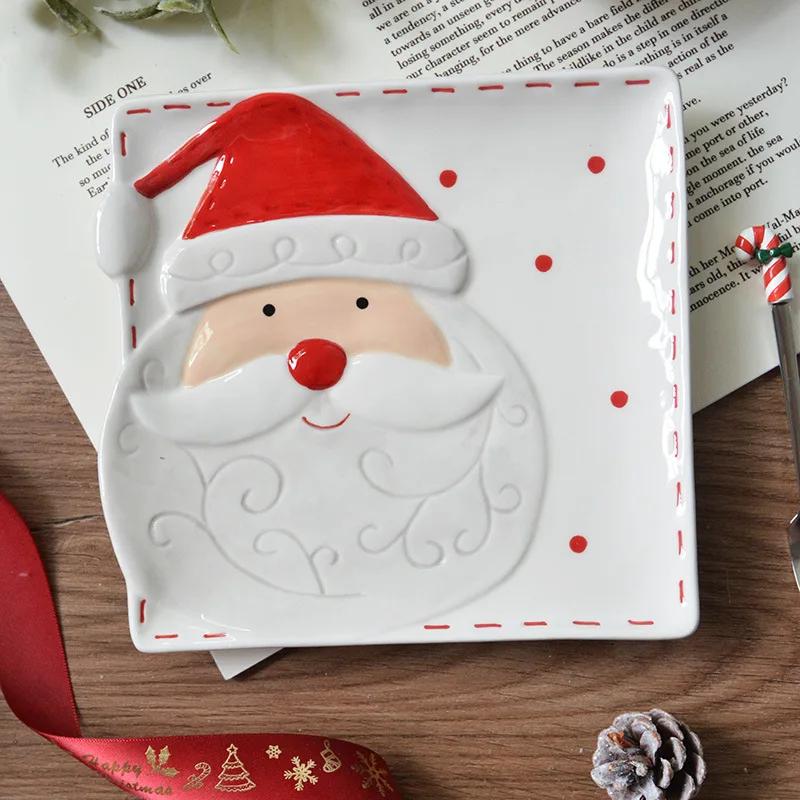Christmas Day Style Ceramic Dinner Plate Snowman Bells Separator Plate Santa Claus Small Bowl Mug Christmas Ornaments Gifts