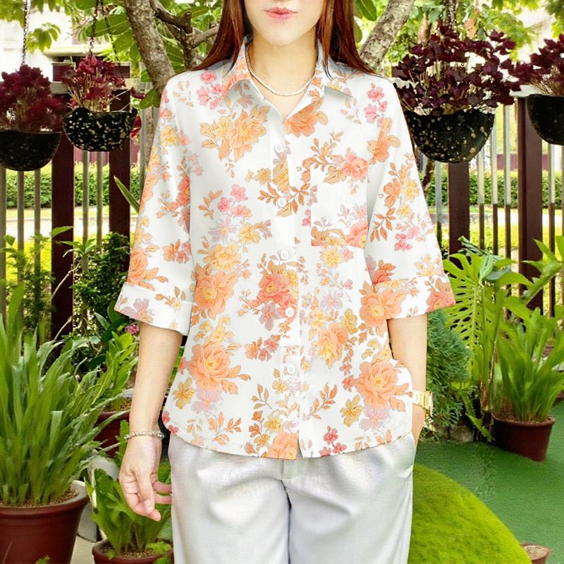 

ZANZEA Women Summer Turn Down Collar 3/4 Sleeve Casual Print Blouse S