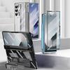 For Samsung Galaxy Z Fold 6 5 4 3 Transparent Plating PC Hinge Protection Full Body Stand Pen Slot Case with Tempered Glass