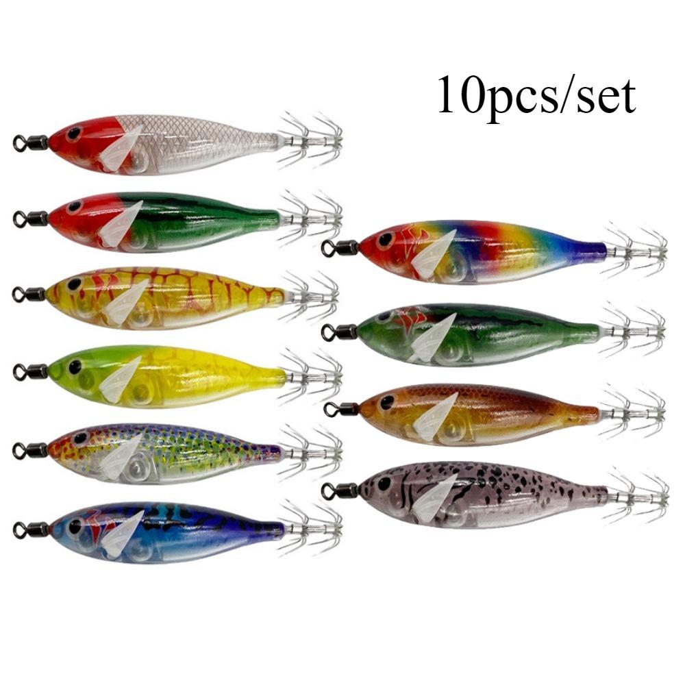 Random 6/10pcs/set 8cm/ 5.7g Shrimp Fishing Lures Luminous Squid Jig Hook Sea Fishing Accessories Artificial Bait Octopus Lure