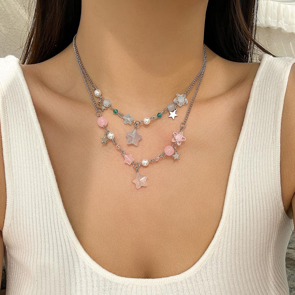 Ingemark 6 Styles Elegant Imitation Pearls Acrylic CCB Star Pendant Chokers Necklace Trendy Hip-hop Cool Alloy Chain Y2K Jewelry