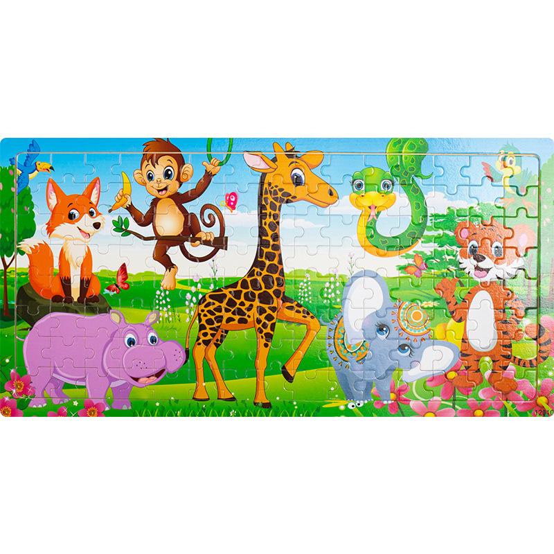 Wooden 120 Pieces Puzzle, Children's Animal Dinosaur Cartoon Plane Puzzle Baby Early Education Puzzle Building Block Toy