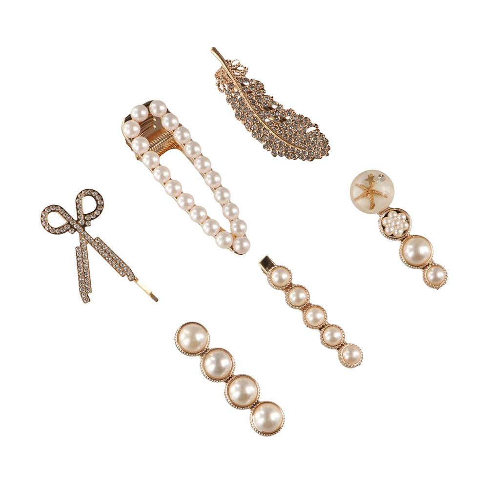 

6 шт корейский набор заколок для волос с перьями зажим для челки зажим для утконоса элегантный цинковый сплав заколка для волос для девочек 6pcs/set