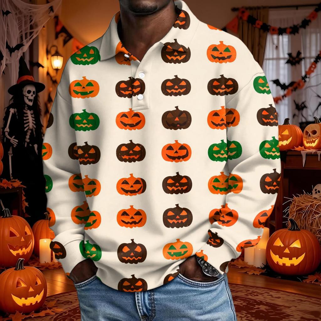 Men's Long Sleeve Loose Fit Casual T-Shirt for Halloween Party or Everyday Wear
