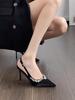 French Suede Rhinestone Edged Black Sexy Temperament Shallow Mouth Pointed High Heels Women's 2025 New Beautiful Sandals
