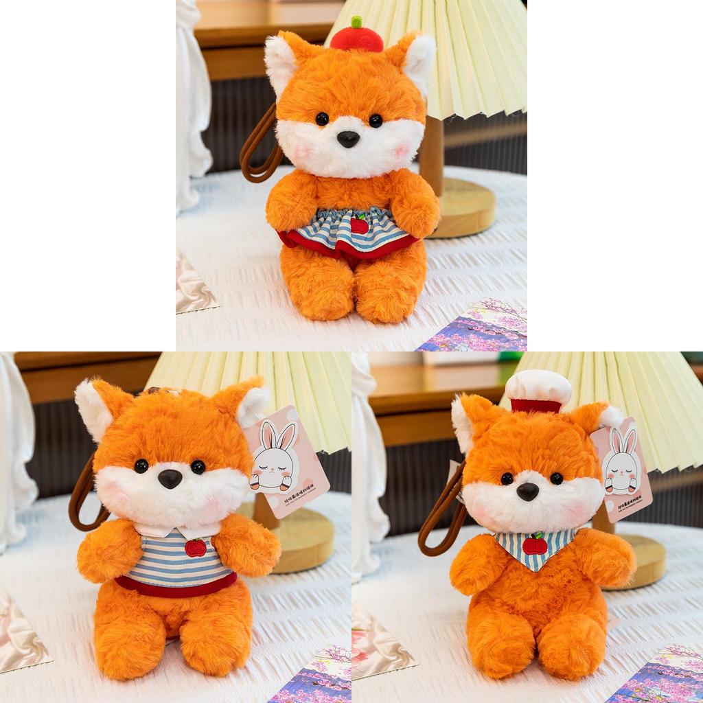 Cartoon Fox Plush Toy With Striped Outfit For Bag Decoration And Collection