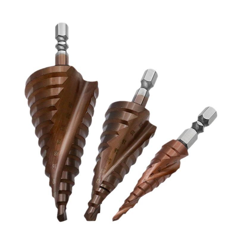 Cobalt Step Drill Bit, M35/Co Stainless Steel Hole Opener, Industrial Grade Hex Shank Cone.