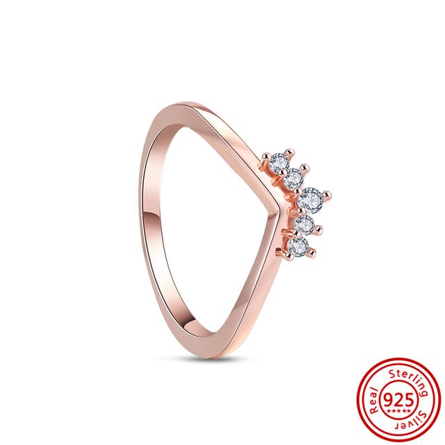 Authentic 100% 925 Sterling Silver Princess Regal Crown Heart Sparkling Zircon Luxury Circle Rings Women Wedding Jewelry