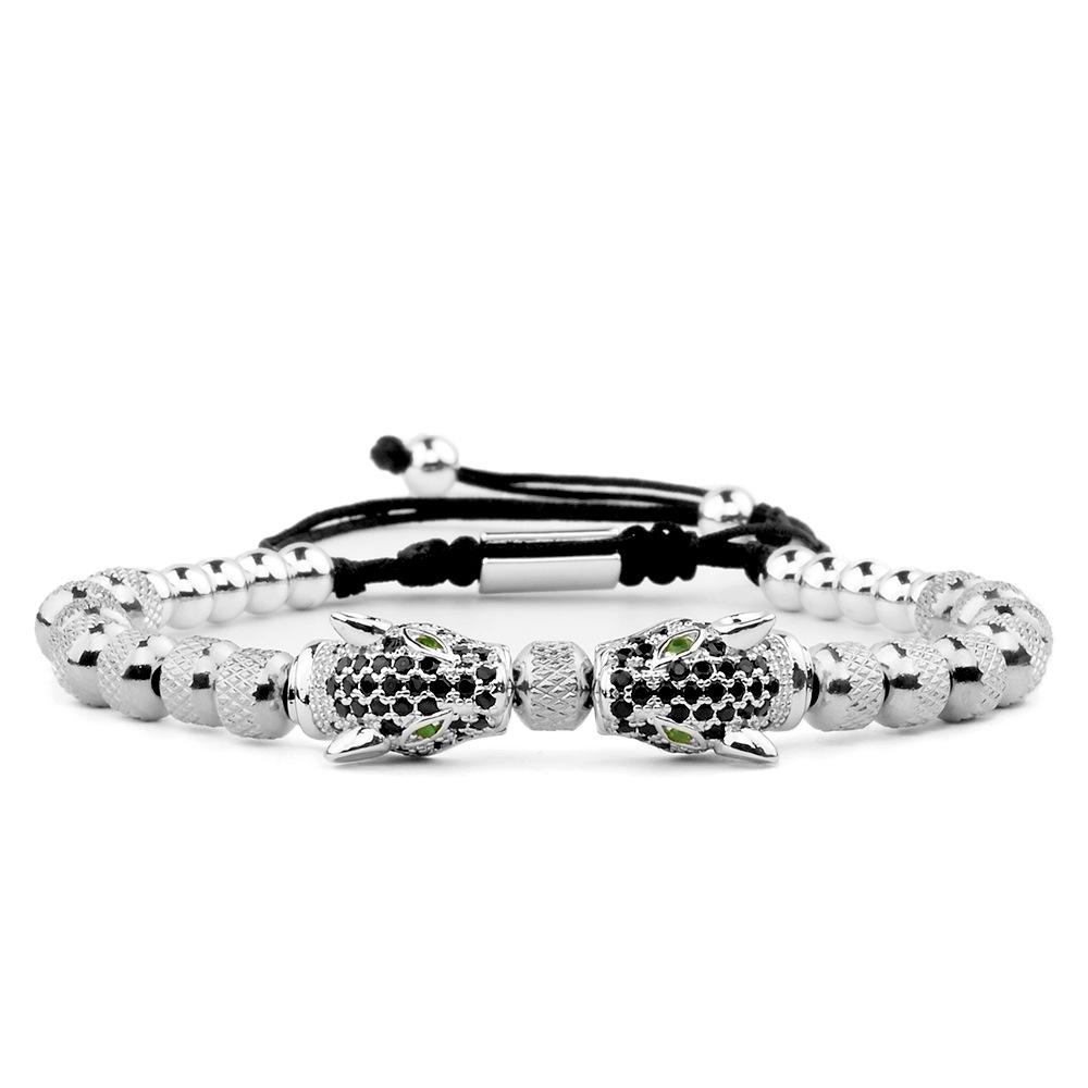 

Европейский и американский ретро браслет из нержавеющей стали с сетчатым плетением и двойной головой леопарда и римскими цифрами