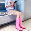 Damen Regenschuhe Rutschfest Hohe Stiefel Einfarbig Wasserdichtes Schuhwerk Runde Zehenpartie Damen Gummischuhe