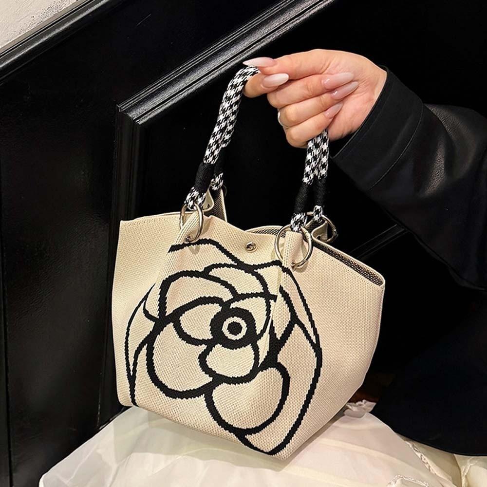 Stripe Women Knitted Handbag Sweet Floral Commuting Pouch High Quality Printed Small Bag  Shopping