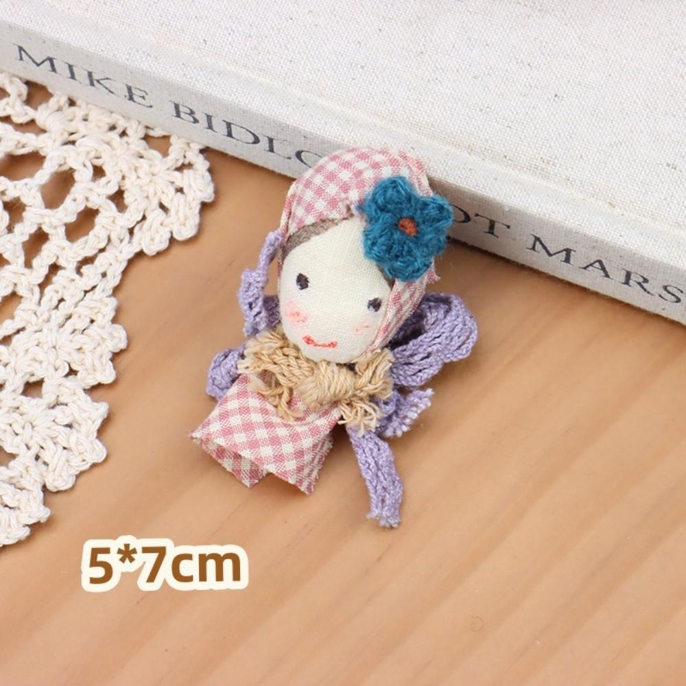 

Handmade Forest Girl Head Brooch Knitted Flower Cartoon Style Fabric Knitted Flower Pastel Colors Cartoon Doll Pin Gift Giving