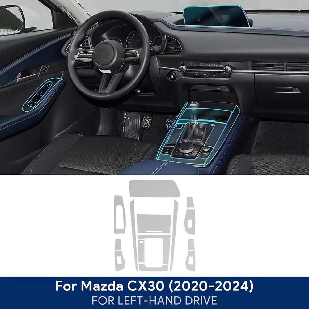 TPU-Schutzfolie für Mazda CX30 -2024 Innenraum Mittelkonsole Schalthebelpanel Navigationsbildschirm Kratzfest Reparatur LHD RHD