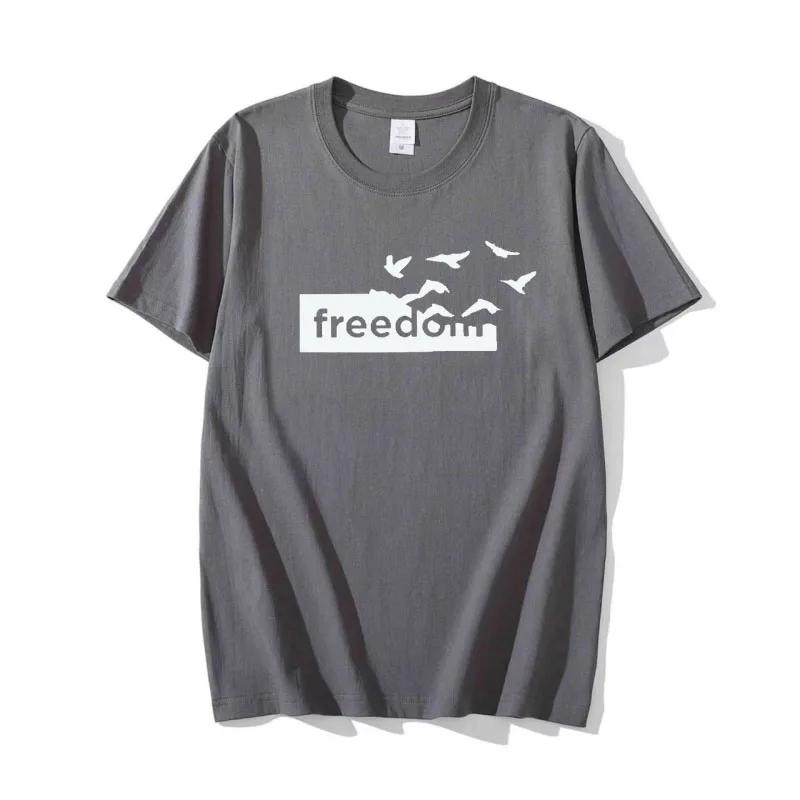 2025 Summer Fashion Cotton Crew Neck T-Shirt Freedom Printed Short Sleeve Loose and Versatile Men and Women Clothing Top T-shirt