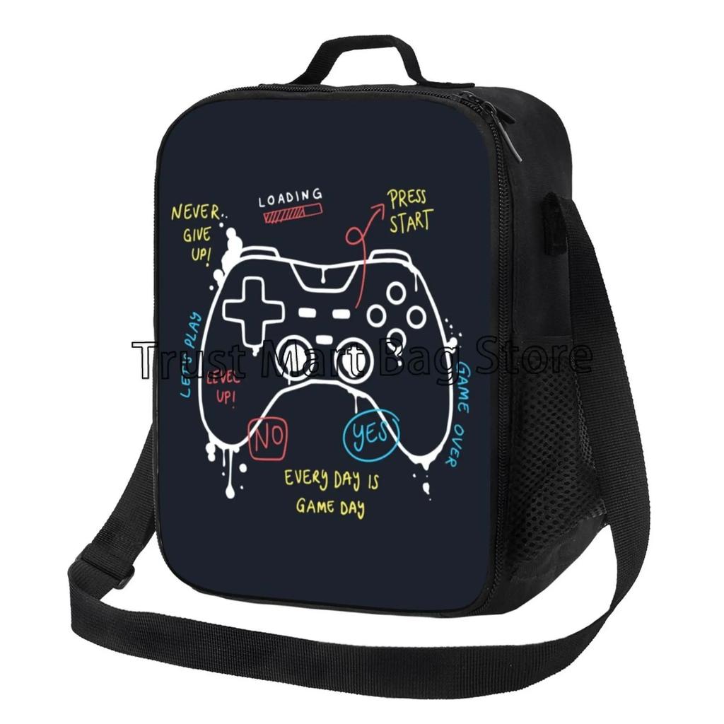 Colorful Video Game Lunch Bags Thermal Lunch Box Insulated Cooler Bag Reusable Tote Shoulder Bag for Outdoor Picnic Meal Office