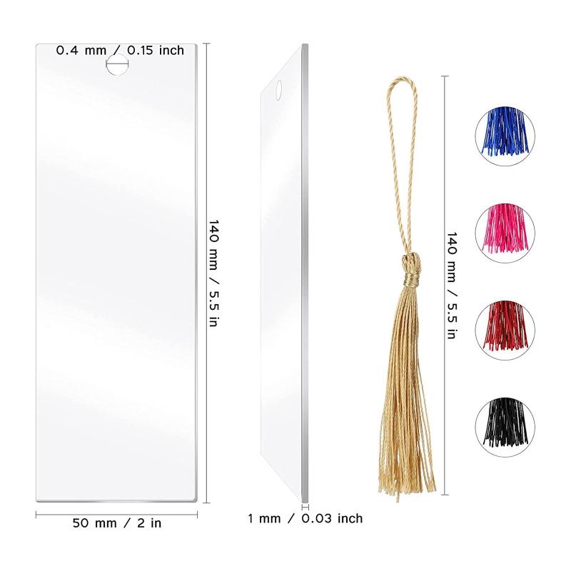 20Pieces Clear Acrylics Bookmarks with Tassels 0.94x5.5In Unfinish Paintable Bookmarks for Painting Handmade Art Craft