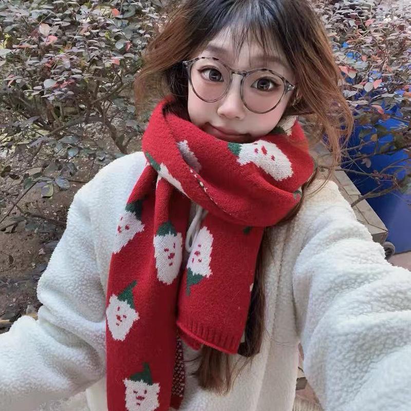 Red Christmas Scarf Women'S Winter Warm Couple High-End Knitted Wool Neck Scarf  Year Gift