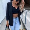 Long Sleeve Flap Pockets Solid Color Suit Jacket Office Work Lapel Open Front Cardigan Blazer Outerwear