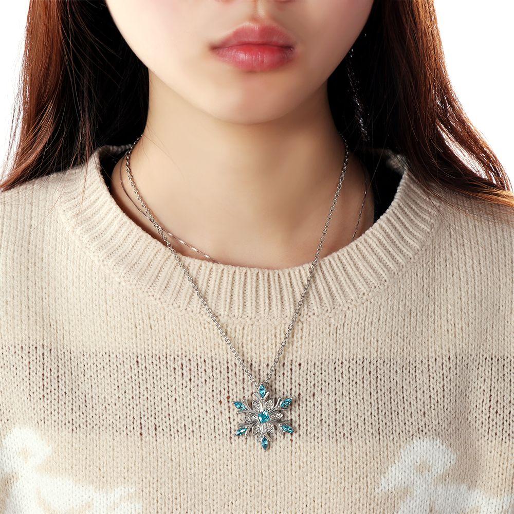 Women Frozen Snowflake Necklace Silver Plated Rhinestone Crystal Pendant Chain Christmas Gift