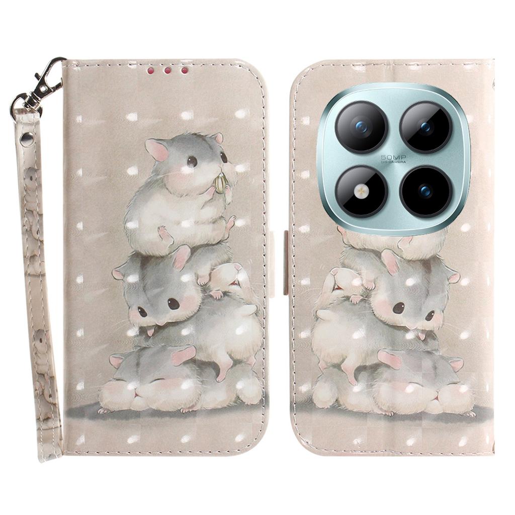 עבור Xiaomi Redmi Note 15 Pro 5G (גלובלי) ארנק עור עם הדפסת דוגמה, כיסוי טלפון עם רצועת יד