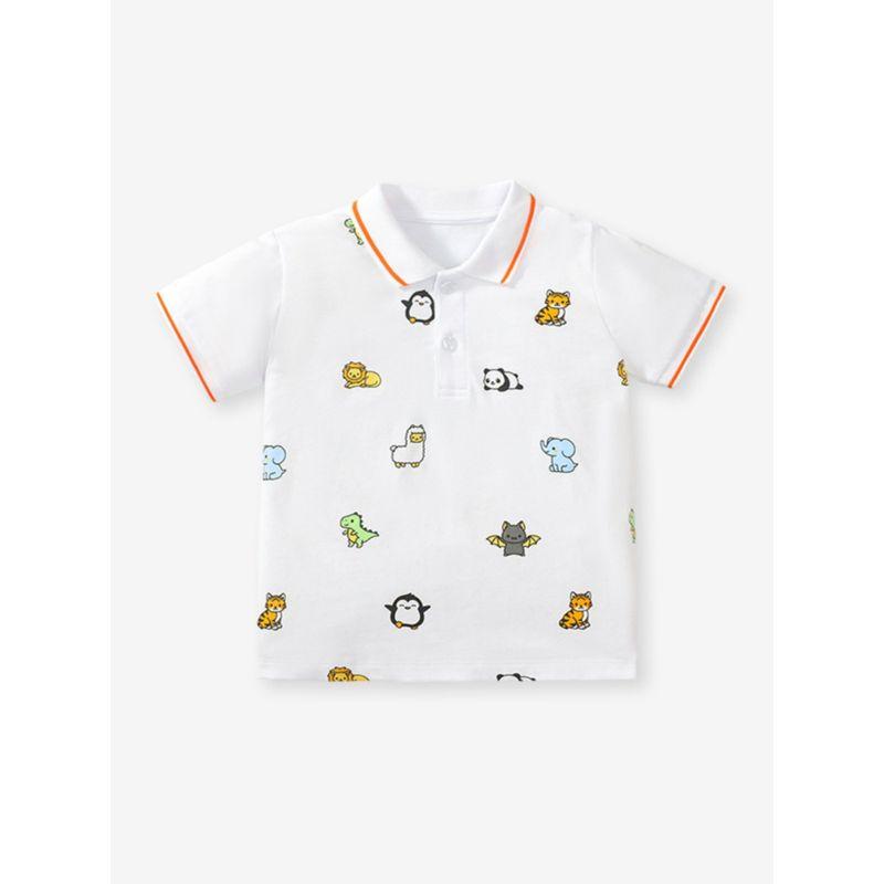 Boys and Girls Animal Short-Sleeved Polo Shirts T-Shirts Summer New Style Children's Clothing Medium and Large Children's Baby Tops Half-Sleeved 345