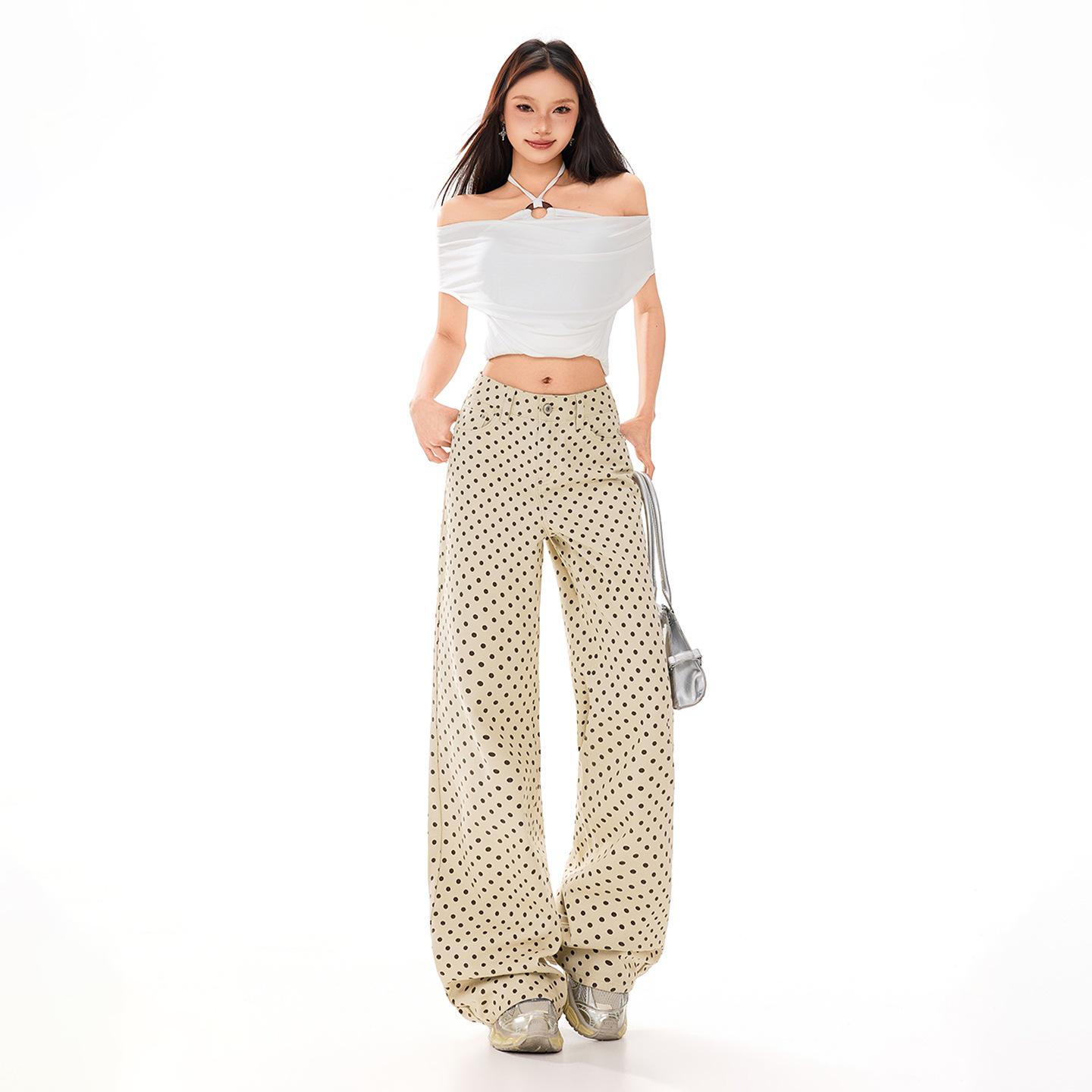 Women s Designer Polka Dot Wide-Leg Pants - 2026 Spring/Summer Fashion Trend S