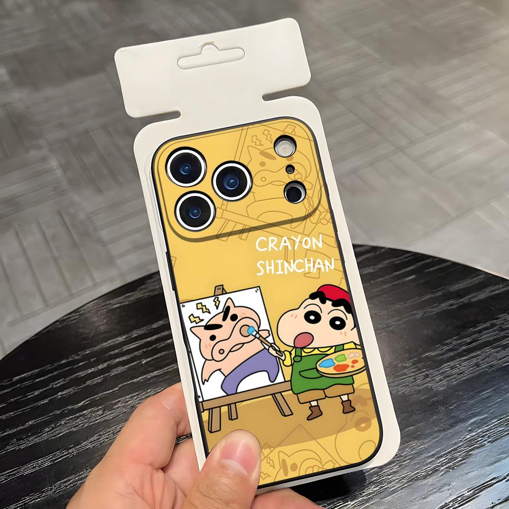 C-Crayon S-ShinChan Phone Case For IPhone 17 Air 16 E Pro Max 15 14 13 Mini 12 Pro 11 Max Plus Black Soft Shell