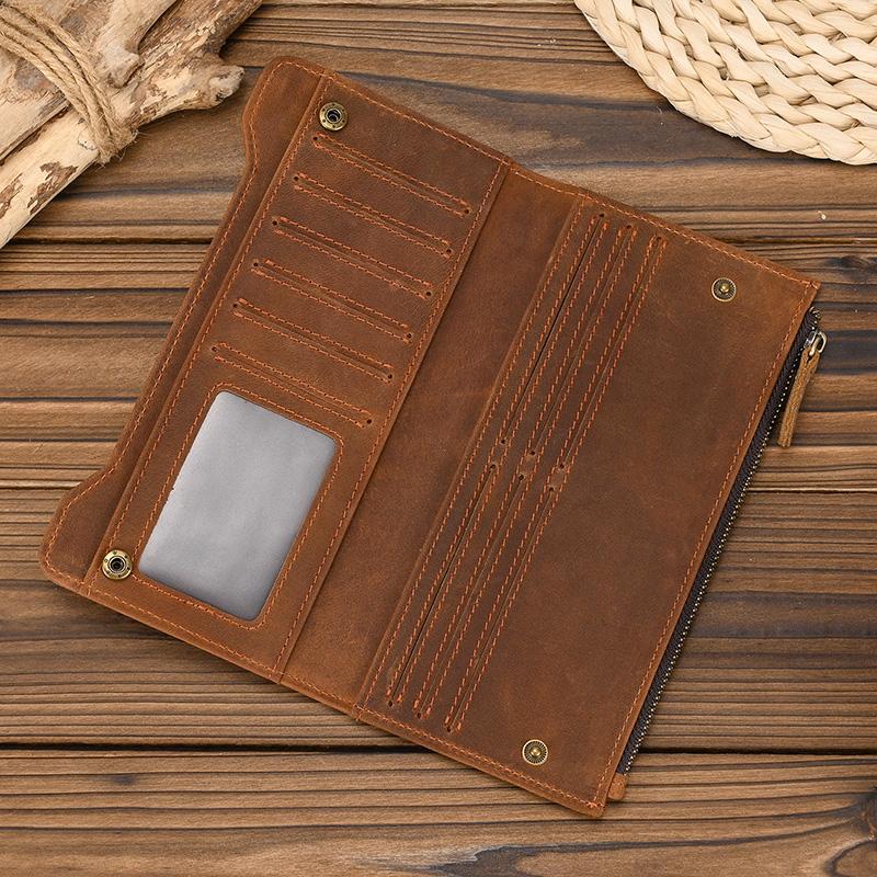 Genuine leather cash wallets vintage leather purse men women clip purse wallet luxury designer long wallet for male female